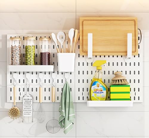 JuanNest Werkzeugwand Stecktafel-Kombinationsset Stecktafel-Wand-Organizer Mit Regal, Behälter Und Haken,Pegboard Für Kinderzimmer Küche Wohnzimmer Badezimmer Büro Eingangstür 2 Piece (30 * 30cm),A von JuanNest