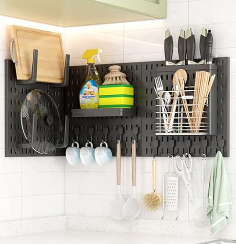 JuanNest Werkzeugwand Stecktafel-Kombinationsset Stecktafel-Wand-Organizer Mit Regal, Behälter Und Haken,Pegboard Für Kinderzimmer Küche Wohnzimmer Badezimmer Büro Eingangstür 3 Piece (30 * 30cm),B von JuanNest