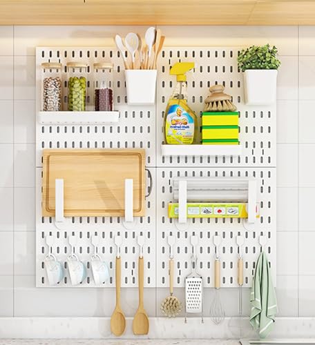 JuanNest Werkzeugwand Stecktafel-Kombinationsset Stecktafel-Wand-Organizer Mit Regal, Behälter Und Haken,Pegboard Für Kinderzimmer Küche Wohnzimmer Badezimmer Büro Eingangstür 4 Piece (30 * 30cm),A von JuanNest