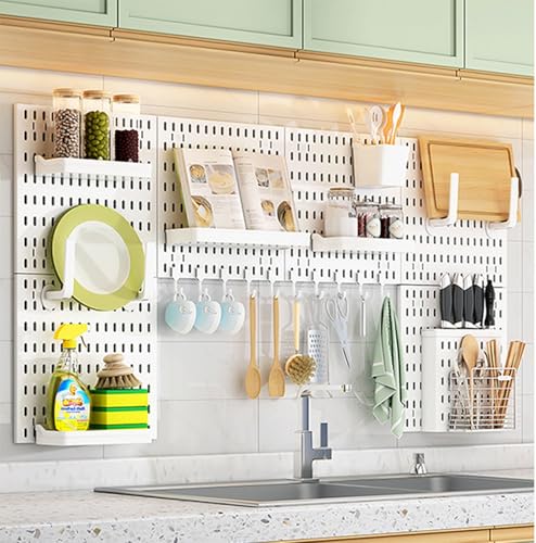 JuanNest Werkzeugwand Stecktafel-Kombinationsset Stecktafel-Wand-Organizer Mit Regal, Behälter Und Haken,Pegboard Für Kinderzimmer Küche Wohnzimmer Badezimmer Büro Eingangstür 6 Piece (30 * 30cm),A von JuanNest