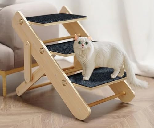 Katzenklettergerüst-Rampe, Hunderampe, Hundetreppe Aus Massivem Holz, Klappbar & rutschfest, Holzrampe Dog Stairs, Kleine Hunde Haustiertreppe Für Sofas Und Betten,Robust Und Langlebig Katzenklettergerüst-Rampe, Hunderampe, Hundetreppe Aus Massivem Holz, Klappbar & rutschfest, Holzrampe Dog Stairs, Kleine Hunde Haustiertreppe Für Sofas Und Betten,Robust Und Langlebig von JuanNest