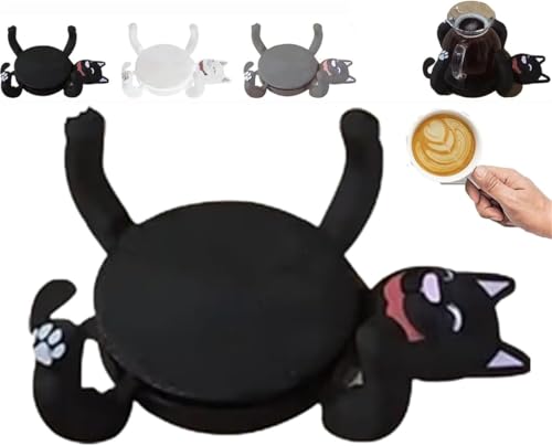 Juankrynord Kreative Untersetzer in Katzenform in Tierform für Männer und Frauen, Getränkehalter Heimdekoration Schreibtisch-Schutzmatten Kaffee- und Tee-Untersetzer kreative Geschenke (Schwarz) von Juankrynord