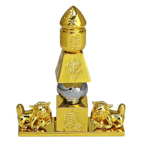 Juanxian Feng Shui 5 Elemente Pagode mit 8 glückverheißenden Objekten und Fu-Hunden Glücksdekoration Bedeutung Gesundheit Reichtum Figur Mini von Juanxian