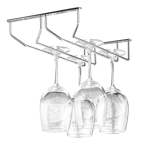 Juanya Weinglashalter zum Aufhängen, mit Chromfuß, 27 cm, aus Edelstahl, Halterung für Weinglas, für Küche, Bar, Restaurant (Silber, 2 Schienen) von Juanya
