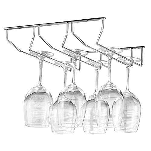 Juanya Weinglashalter zum Aufhängen, mit Chromfuß, 27 cm, aus Edelstahl, zur Aufbewahrung von Weinglas, für Küche, Bar, Restaurant (Silber, 3 Schienen) von Juanya
