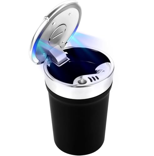 Jubaopen 1pcs Auto Aschenbecher mit Licht Auto-Aschenbecher mit Deckel Abnehmbarer Rauchfrei Selbstlöschend Multifunktions-Aschenbecher für Auto Büro von Jubaopen