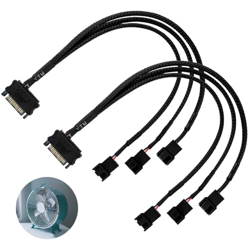 Jubaopen 2 Stück SATA Lüfter Adapter 15-Pin SATA Stecker auf 3 Pin/4Pin 3-Wege Konverter 12V PWM-Anschluss Y-Stromkabel Schwarz Splitter Kabel für Computerkühler (30cm) von Jubaopen