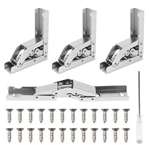 Jubaopen 4 Stück Regal Scharnier Edelstahl Klappscharnier Schrank Scharniere 90/180 Grad Öffnungswinkel Aufschraubscharnier mit Feder Folding Regal Scharnier Halterung Versteckt mit 24 Schrauben von Jubaopen