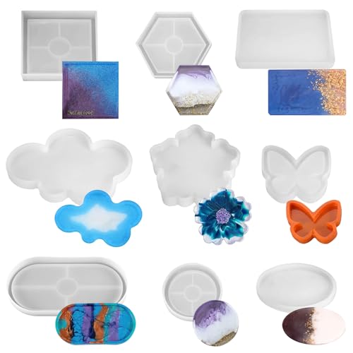 Jubaopen 9 Stück Resin Silikonform Untersetzer Silikonformen Epoxidharz Set Silikonformen Set Kunstharz Gießen DIY Coaster Gießform Resin Art Formen Untersetzer für DIY Basteln von Jubaopen