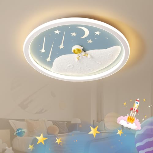JubelTage LED Kinder Deckenleuchte,Astronaut Mond Kreative Deckenleuchte,dimmbar mit Fernbedienung,NachtlichtFunktion Kinderzimmer Kindergarten Schlafzimmer Wohnzimmer Cartoon Deckenleuchte 50cm Blau von JubelTage