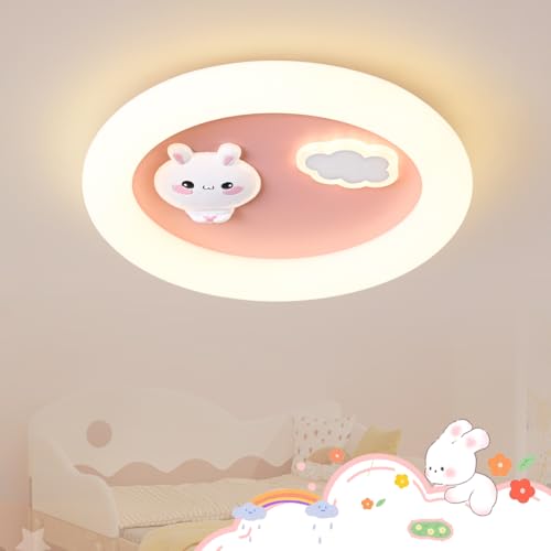 JubelTage LED Kinder Deckenleuchte,Kaninchen Wolke Kreative Deckenleuchte,dimmbar mit Fernbedienung,NachtlichtFunktion.Kinderzimmer Kindergarten Schlafzimmer Wohnzimmer Cartoon Deckenleuchte Rosa 40cm von JubelTage