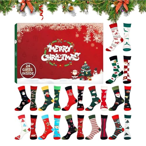 2025 Weihnachts -Countdown -Kalender - 24 Tage Advents Geschenkbox mit lustigen Socken für Jugendliche und Kinder aus Frauen, Ferienhause für Sohn Tochter Mama Papa Oma Opa, festliches -Geschenk von Jubepk