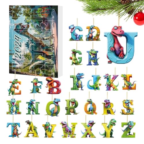Dinosaurier-Briefkalender Advent 2024 | Acryl 2D Dino Alphabet Weihnachtskalender Advent 2024 | 24 Tage Weihnachten Sammlerstück Lustiges Dino-Alphabet Set für Kinder Erwachsene von Jubepk
