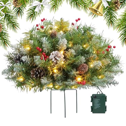 Jubepk Künstlicher Weihnachtsbaumfüller,Weihnachtsbaumfüller,16-Zoll-Weihnachtsbaum mit Ständer - 50 LED-Leuchten, leuchtender Pflanzgefäß-Füller für den Außenbereich, batteriebetriebene von Jubepk