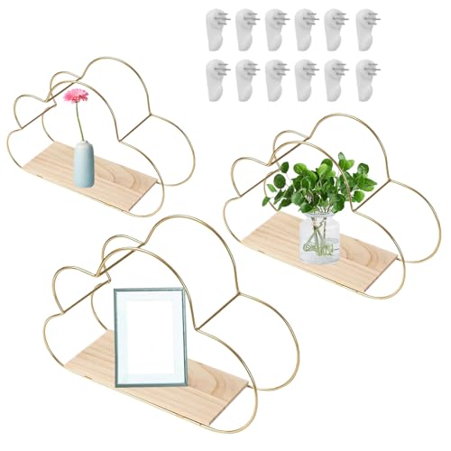 Jubepk Schwebende Regale,Cloud Floating Wandregal Organizer - 3 Teile Aufbewahrungsregal Deko Regalbrett Wohnzimmer Schlafzimmer Badezimmer Landhausstil von Jubepk