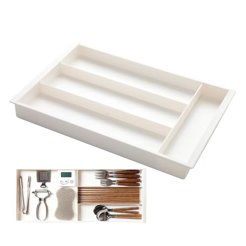 Jubepk Utensilien-Organizer für Küchenschubladen | Rutschfester großer Utensilien-Organizer, einziehbarer Kochutensilienablage, Besteckhalter, Schubladen-Trenner, Aufbewahrungsbox für Büro, Küche von Jubepk
