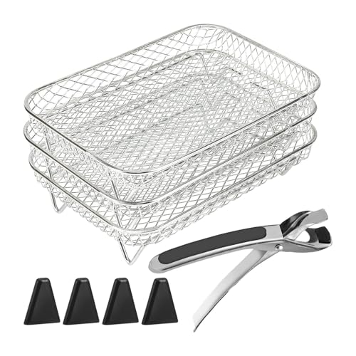 Luftfritteusenständer | Drahtkorb Für Luftfritteuse | Luftfritteusen-Grillrost | Edelstahl-Luftfritteuse Zum Kochen Mit Dreilagigem Gestell, Zubehör Für Luftfritteuse, Drahtgestell Zum Kochen, Küche von Jubepk
