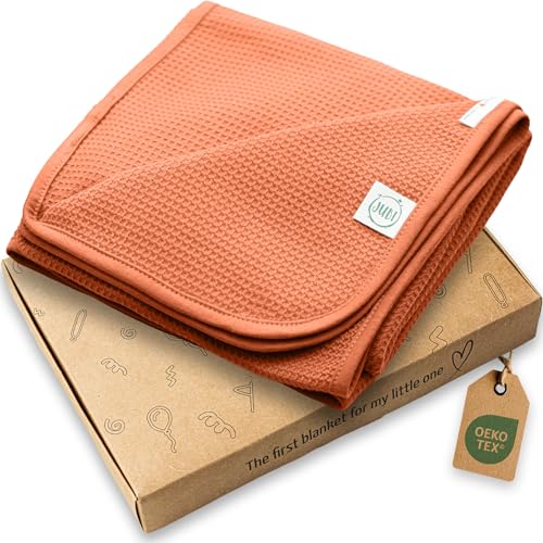 Jubi® Babydecke 100% Baumwolle 70 * 100 cm – weiche Decke für Neugeborene – Kuschelige Babydecke für Kinderwagen & Bett – Oeko-Tex Zertifiziert –Schönes Geschenk zur Geburt (Brown Rust) von Jubi