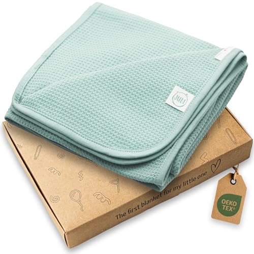 Jubi® Babydecke 100% Baumwolle 70 * 100 cm– weiche Decke für Neugeborene – Kuschelige Babydecke für Kinderwagen & Bett – Oeko-Tex Zertifiziert –Schönes Geschenk zur Geburt (Mint) von Jubi