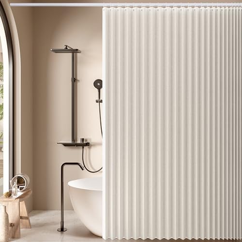 Jubilantex Faltbarer Leinen-Duschvorhang für Badezimmer, wasserdicht, 1 Panel mit 14 Metallösen und 1 Raffhalter für Hotel, 178 x 177,8 cm, Beige Jubilantex Faltbarer Leinen-Duschvorhang für Badezimmer, wasserdicht, 1 Panel mit 14 Metallösen und 1 Raffhalter für Hotel, 178 x 177,8 cm, Beige von Jubilantex