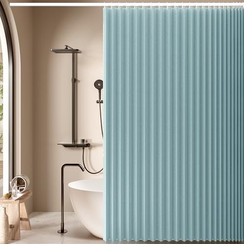 Jubilantex Faltbarer Leinen-Duschvorhang für Badezimmer, wasserdicht, 1 Panel mit 14 Metallösen und 1 Raffhalter für Hotel, 178 x 178 cm, Blau Jubilantex Faltbarer Leinen-Duschvorhang für Badezimmer, wasserdicht, 1 Panel mit 14 Metallösen und 1 Raffhalter für Hotel, 178 x 178 cm, Blau von Jubilantex