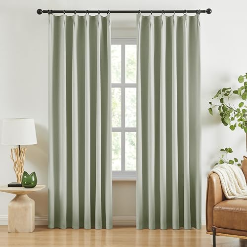 Jubilantex Verdunkelungsvorhänge aus Leinen, plissiert, 244 cm lang, Bauernhaus-Grün, Kunstleinen-Vorhänge, wärmeisoliert, Fensterbehandlungs-Set mit Haken für Beeroom Wohnzimmer, Salbei, 2 Paneele Jubilantex Verdunkelungsvorhänge aus Leinen, plissiert, 244 cm lang, Bauernhaus-Grün, Kunstleinen-Vorhänge, wärmeisoliert, Fensterbehandlungs-Set mit Haken für Beeroom Wohnzimmer, Salbei, 2 Paneele von Jubilantex