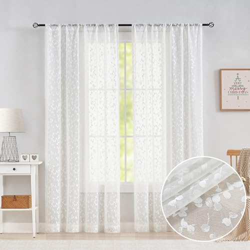 Jubilantex Weiße Spitzenvorhänge, Blattknospen-Muster, Blattstickerei, Stangentasche, 213.4 cm für Wohnzimmer, Esszimmer, 132.1 cm Bx213.4 cm L Jubilantex Weiße Spitzenvorhänge, Blattknospen-Muster, Blattstickerei, Stangentasche, 213.4 cm für Wohnzimmer, Esszimmer, 132.1 cm Bx213.4 cm L von Jubilantex