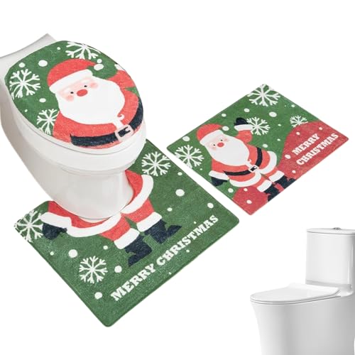 Jubilofex Weihnachtsbad Teppich Set | Weihnachtsbaddekoration Toilettendeckel Cover, Festliche Bodenszene Requisiten Anti-Schlupf-Matten-Cartoon-Design für Wohnheim RV Hotel Apartment Miethaus von Jubilofex