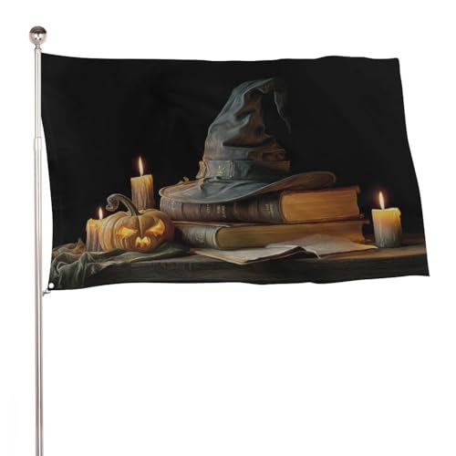 Alte Hexenhut auf Büchern, Kerzen, Kürbisflagge, 90 x 152 cm, Gartenflaggen, Banner, Dekoration für Innenhof, Veranda, Rasen, Bauernhaus Alte Hexenhut auf Büchern, Kerzen, Kürbisflagge, 90 x 152 cm, Gartenflaggen, Banner, Dekoration für Innenhof, Veranda, Rasen, Bauernhaus von Jubonexis