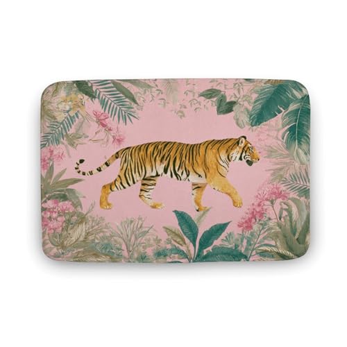 Badezimmer-Fußmatte, Pastellfarben, Dschungeltiger auf Rosa, extra weicher Korallensamt, schnelle Wasseraufnahme, rutschfest, bequem, Badteppich, 50 x 80 cm Badezimmer-Fußmatte, Pastellfarben, Dschungeltiger auf Rosa, extra weicher Korallensamt, schnelle Wasseraufnahme, rutschfest, bequem, Badteppich, 50 x 80 cm von Jubonexis