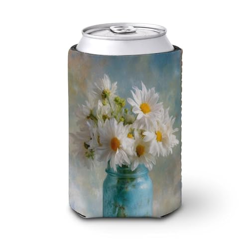 Bierdosen-Kühlhülle, Blumenstrauß mit Gänseblümchen in altblauem Glas, Bierkühler, weich, isoliert, Getränkehalter für Party, Strand, Event, Zuhause Bierdosen-Kühlhülle, Blumenstrauß mit Gänseblümchen in altblauem Glas, Bierkühler, weich, isoliert, Getränkehalter für Party, Strand, Event, Zuhause von Jubonexis