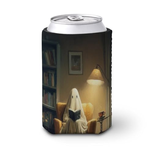 Bierdosen-Kühlhülle, Geister-Lesebuch in einem Sessel, Dosenabdeckung, Bierkühler, weich, isoliert, Getränkehalter für Party, Strand, Event, Zuhause von Jubonexis