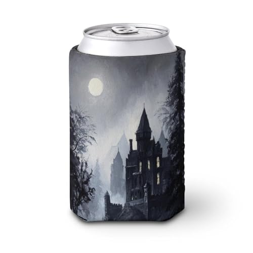 Bierdosen-Kühlhülle, Gothic-Schloss bei Nacht, Dosenabdeckung, Bierkühler, weich, isoliert, Getränkehalter für Party, Strand, Event, Zuhause von Jubonexis