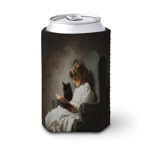Bierdosen-Kühlhülle, Lesen im Sessel mit schwarzer Katzendose, Bierkühler, weich, isoliert, Getränkehalter für Party, Strand, Event, Zuhause von Jubonexis