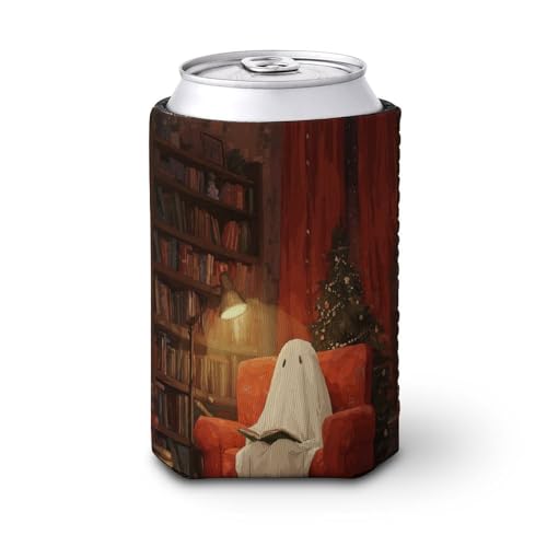 Bierdosen-Kühlhülle, niedlicher Geist zum Lesen im Sessel, Bierkühler, weich, isoliert, Getränkehalter für Party, Strand, Event, Zuhause von Jubonexis