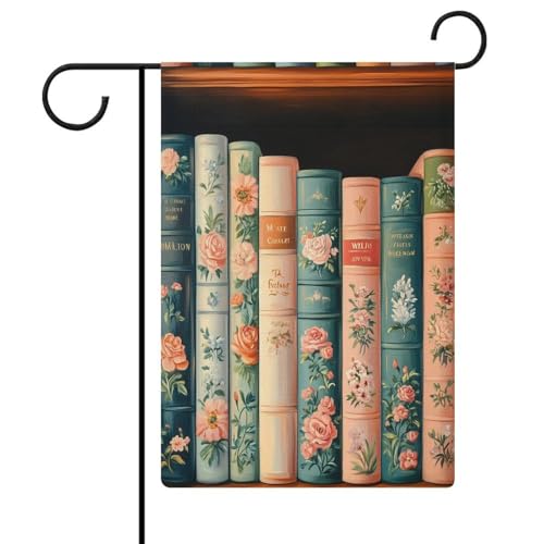Bücherregal-Bücher mit Blumendruck, Gartenflagge, saisonaler Urlaub, Jute, doppelseitig, 30,5 x 45,7 cm Bücherregal-Bücher mit Blumendruck, Gartenflagge, saisonaler Urlaub, Jute, doppelseitig, 30,5 x 45,7 cm von Jubonexis