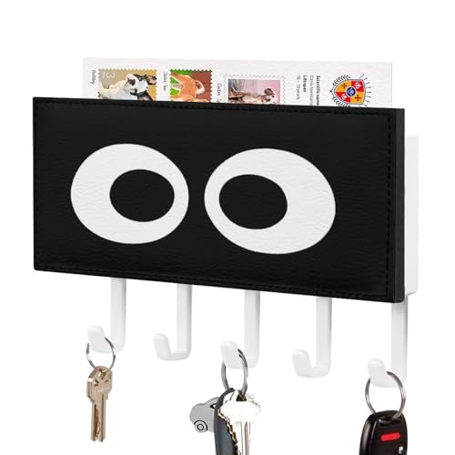Einfacher Cartoon-Augen auf schwarzem Schlüsselhalter für die Wand, Post-Organizer, Wandhalterung mit 5 Haken, Acryl-Schlüsselbrett für Zuhause, Büro, Eingangsbereich von Jubonexis