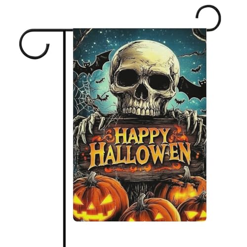 Fantasy Halloween-Totenkopf-Kürbis-Laternen, Gartenflagge, saisonaler Urlaub, Jute, doppelseitig, 30,5 x 45,7 cm Fantasy Halloween-Totenkopf-Kürbis-Laternen, Gartenflagge, saisonaler Urlaub, Jute, doppelseitig, 30,5 x 45,7 cm von Jubonexis