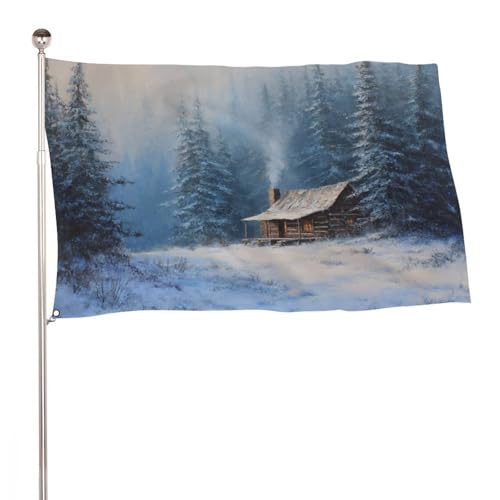 Flagge mit Holzhütte in einem verschneiten Wald, 90 x 152 cm, Gartenflaggen, Banner, Dekoration für Innenhof, Veranda, Rasen, Bauernhaus Flagge mit Holzhütte in einem verschneiten Wald, 90 x 152 cm, Gartenflaggen, Banner, Dekoration für Innenhof, Veranda, Rasen, Bauernhaus von Jubonexis