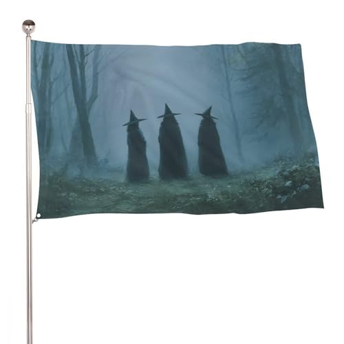 Flagge mit drei Hexen im nebligen Wald, 90 x 150 cm, für den Außenbereich, Dekoration für Hof, Veranda, Rasen, Bauernhaus Flagge mit drei Hexen im nebligen Wald, 90 x 150 cm, für den Außenbereich, Dekoration für Hof, Veranda, Rasen, Bauernhaus von Jubonexis