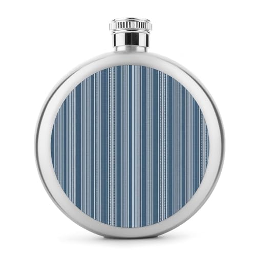 French Blue Stripes Matratze Inlett Edelstahl Flachmann für Likör, runde Tasche, tragbare Weinflasche für Getränke, 142 ml von Jubonexis