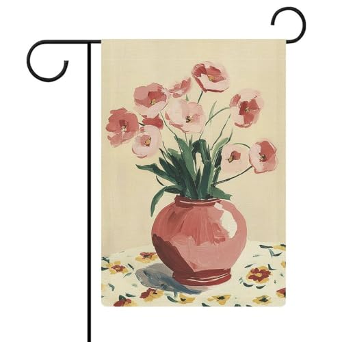 Gartenflagge, hellrosa Blume in Vase, saisonale Feiertage, Jute, doppelseitig, 30,5 x 45,7 cm Gartenflagge, hellrosa Blume in Vase, saisonale Feiertage, Jute, doppelseitig, 30,5 x 45,7 cm von Jubonexis
