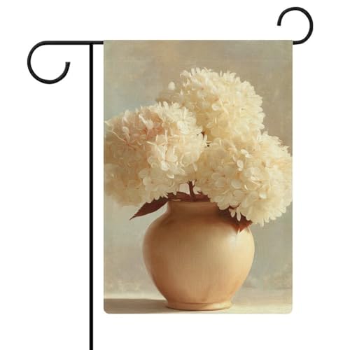 Gartenflagge Hortensien in beigefarbener Vase, saisonale Feiertage, Jute, doppelseitig, 30,5 x 45,7 cm Gartenflagge Hortensien in beigefarbener Vase, saisonale Feiertage, Jute, doppelseitig, 30,5 x 45,7 cm von Jubonexis