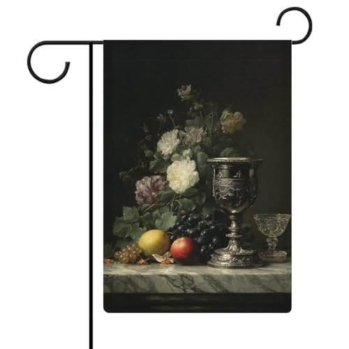 Gartenflagge mit Blumen, Obst, silberfarben, saisonale Feiertage, Jute, doppelseitig, 30,5 x 45,7 cm Gartenflagge mit Blumen, Obst, silberfarben, saisonale Feiertage, Jute, doppelseitig, 30,5 x 45,7 cm von Jubonexis