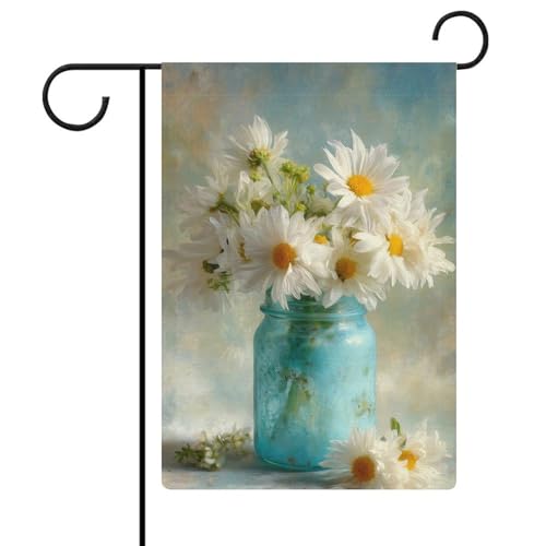 Gartenflagge mit Gänseblümchen in altblauem Glas, saisonale Feiertage, Jute, doppelseitig, 30,5 x 45,7 cm Gartenflagge mit Gänseblümchen in altblauem Glas, saisonale Feiertage, Jute, doppelseitig, 30,5 x 45,7 cm von Jubonexis