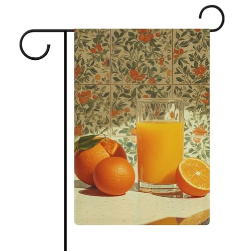 Gartenflagge mit Glas Orangensaft, Vintage-Stil, saisonale Feiertage, Jute, doppelseitig, 30,5 x 45,7 cm Gartenflagge mit Glas Orangensaft, Vintage-Stil, saisonale Feiertage, Jute, doppelseitig, 30,5 x 45,7 cm von Jubonexis