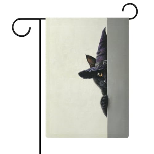 Halloween-Flagge mit schwarzer Katze, minimalistisch, saisonale Feiertage, Jute, doppelseitig, 30,5 x 45,7 cm Halloween-Flagge mit schwarzer Katze, minimalistisch, saisonale Feiertage, Jute, doppelseitig, 30,5 x 45,7 cm von Jubonexis