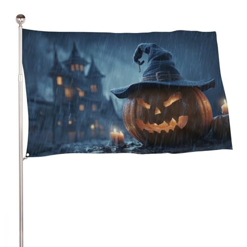 Halloween-Nacht, gruseliger Kürbis mit Hexenhut, Flagge, 90 x 150 cm, Gartenflaggen, Banner, Dekoration für Innenhof, Veranda, Rasen, Bauernhaus Halloween-Nacht, gruseliger Kürbis mit Hexenhut, Flagge, 90 x 150 cm, Gartenflaggen, Banner, Dekoration für Innenhof, Veranda, Rasen, Bauernhaus von Jubonexis