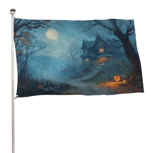 Halloween-Spukhaus-Flagge mit Kürbis, gruselige Nacht, 90 x 150 cm, Gartenflaggen, Banner, Dekoration für Innenhof, Veranda, Rasen, Bauernhaus Halloween-Spukhaus-Flagge mit Kürbis, gruselige Nacht, 90 x 150 cm, Gartenflaggen, Banner, Dekoration für Innenhof, Veranda, Rasen, Bauernhaus von Jubonexis