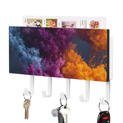 Jubonexis Abstrakter bunter Rauch, violett, orange, Schlüsselhalter für Wand, Post, Organizer, Wandhalterung mit 5 Haken, Acryl-Schlüsselbrett für Zuhause, Büro, Eingangsbereich Jubonexis Abstrakter bunter Rauch, violett, orange, Schlüsselhalter für Wand, Post, Organizer, Wandhalterung mit 5 Haken, Acryl-Schlüsselbrett für Zuhause, Büro, Eingangsbereich von Jubonexis